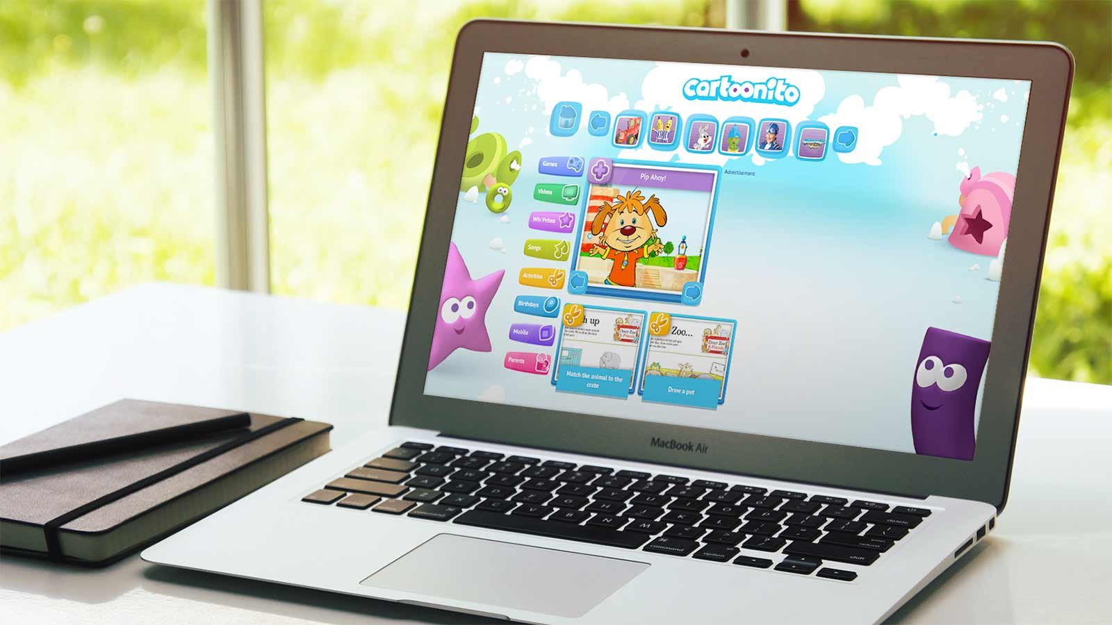 Screenshot of the Cartoonito homepage on a laptop