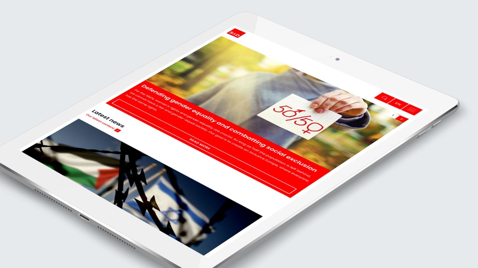 Screenshot of the Socialists and Democrats homepage on a tablet