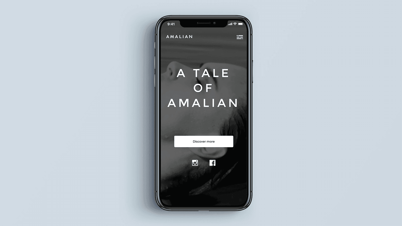Screenshot of the Amalian homepage on a mobile phone