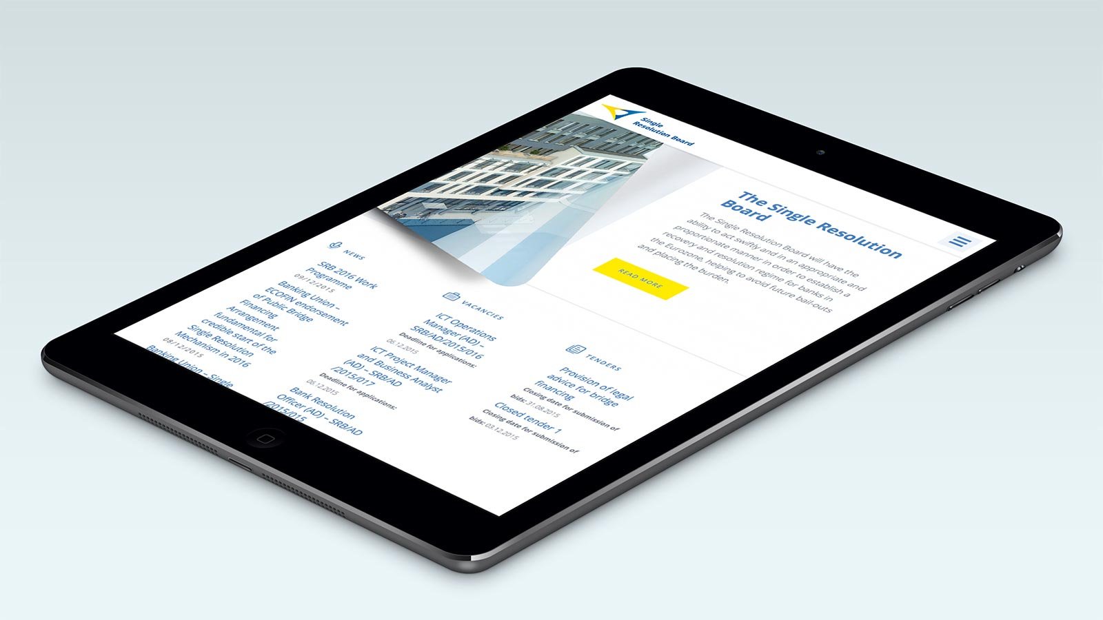 Screenshot of the The Single Resolution Board homepage on a tablet
