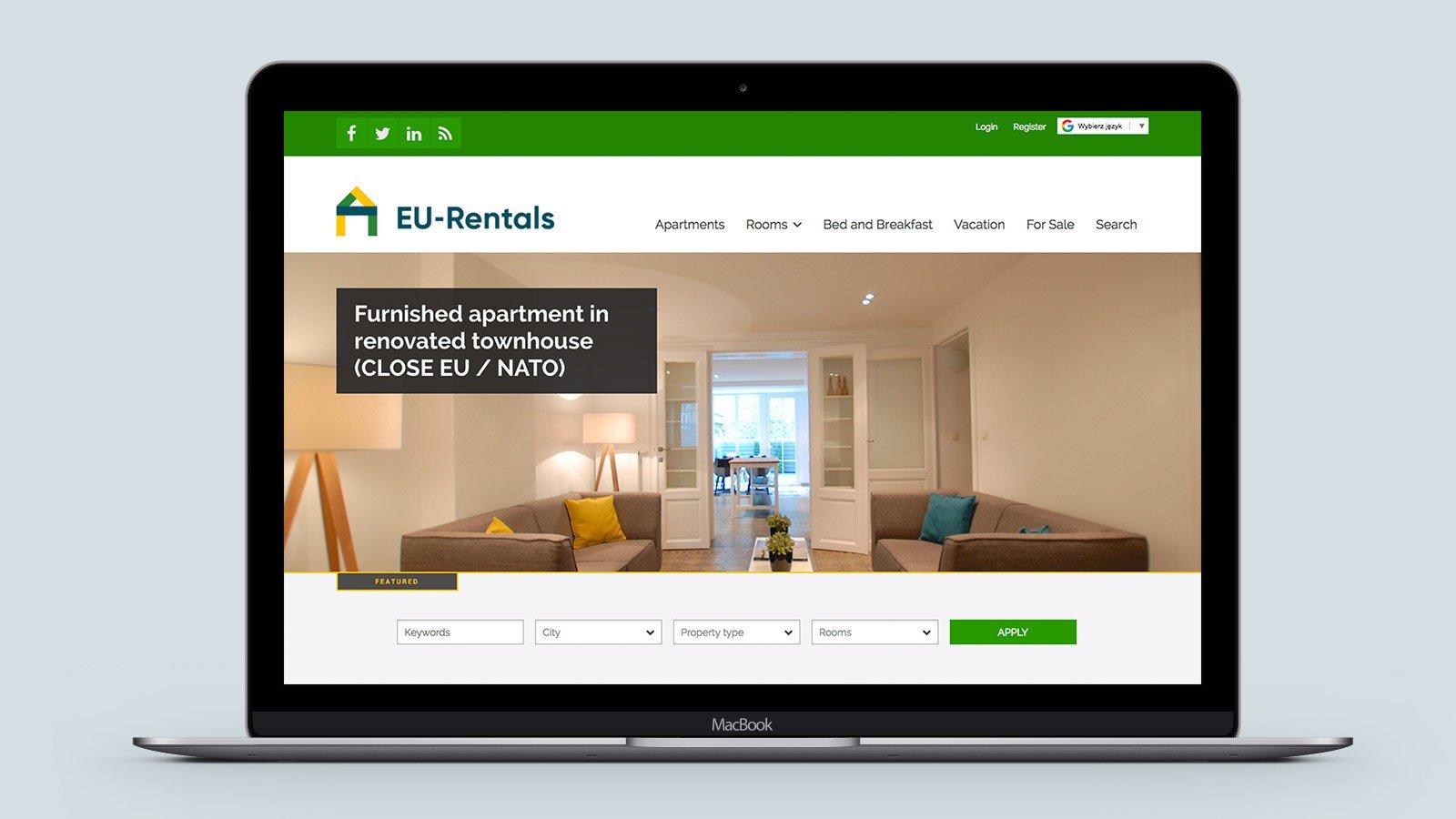Screenshot of the EU-Rentals homepage on a mobile phone