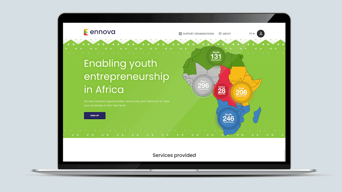 Screenshot of the Ennova Africa for African Development Bank homepage on a laptop