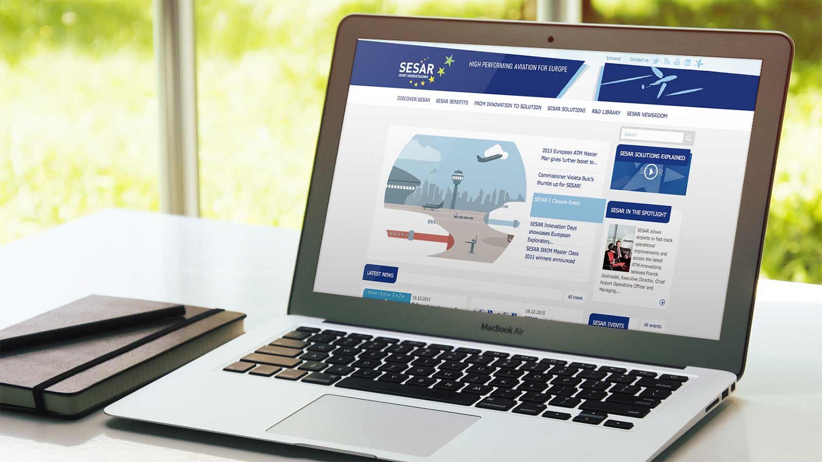 Screenshot of the SESAR Joint Undertaking homepage on a laptop