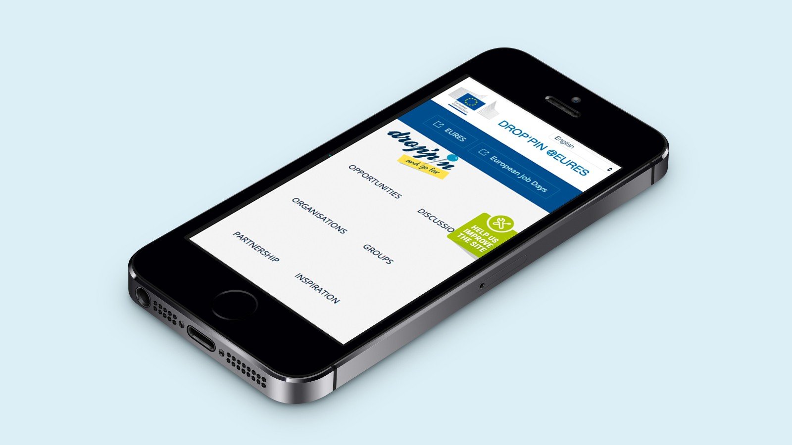 Screenshot of the Drop'pin @EURES homepage on a mobile phone