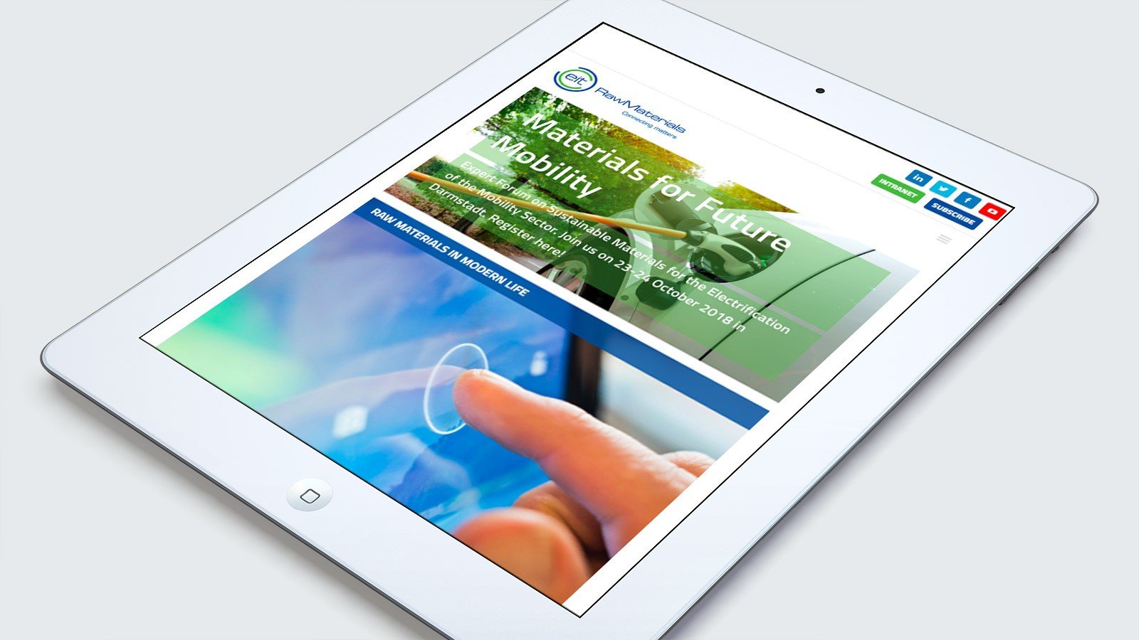 Screenshot of the EIT homepage on a tablet