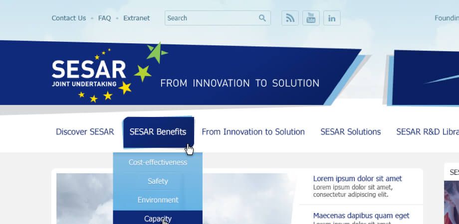 Screenshot of the SESAR Joint Undertaking homepage