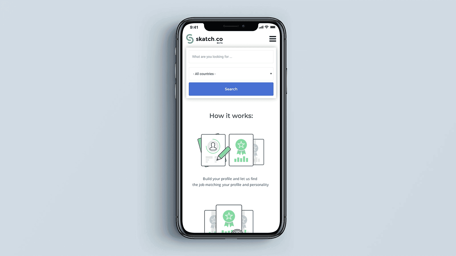 Screenshot of the Skatch.co homepage on a mobile phone