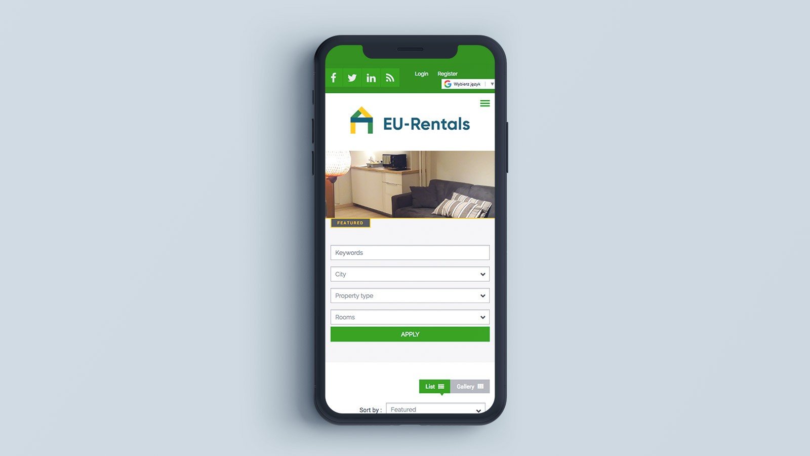 Screenshot of the EU-Rentals homepage on a laptop