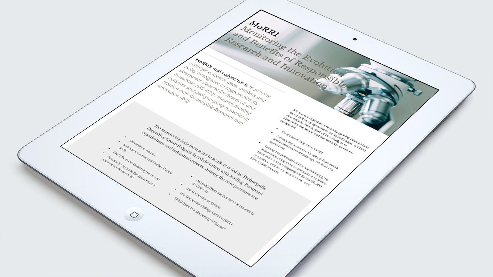 Screenshot of the MoRRI homepage on a tablet