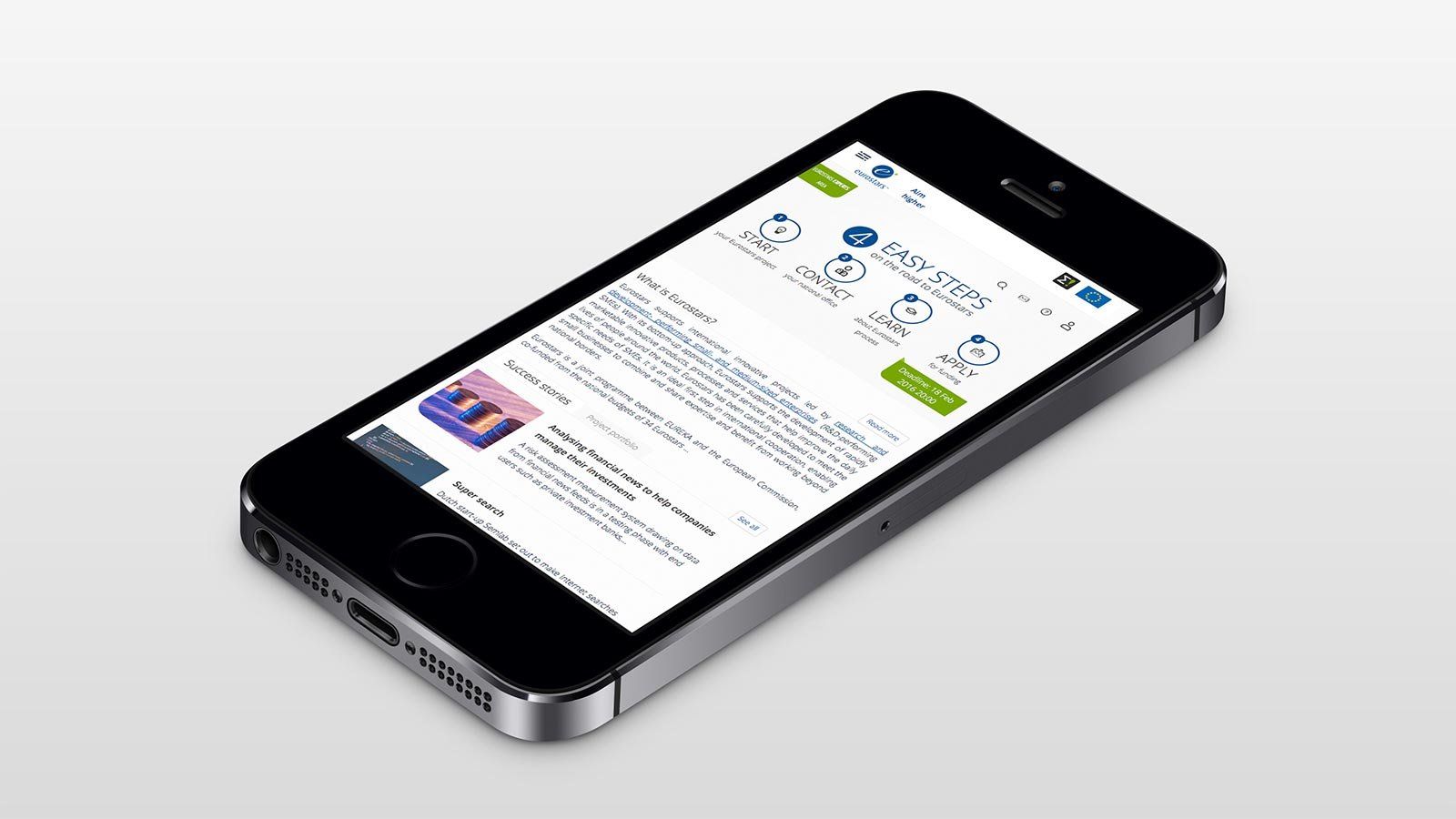 Screenshot of the Eurostars homepage on a mobile phone