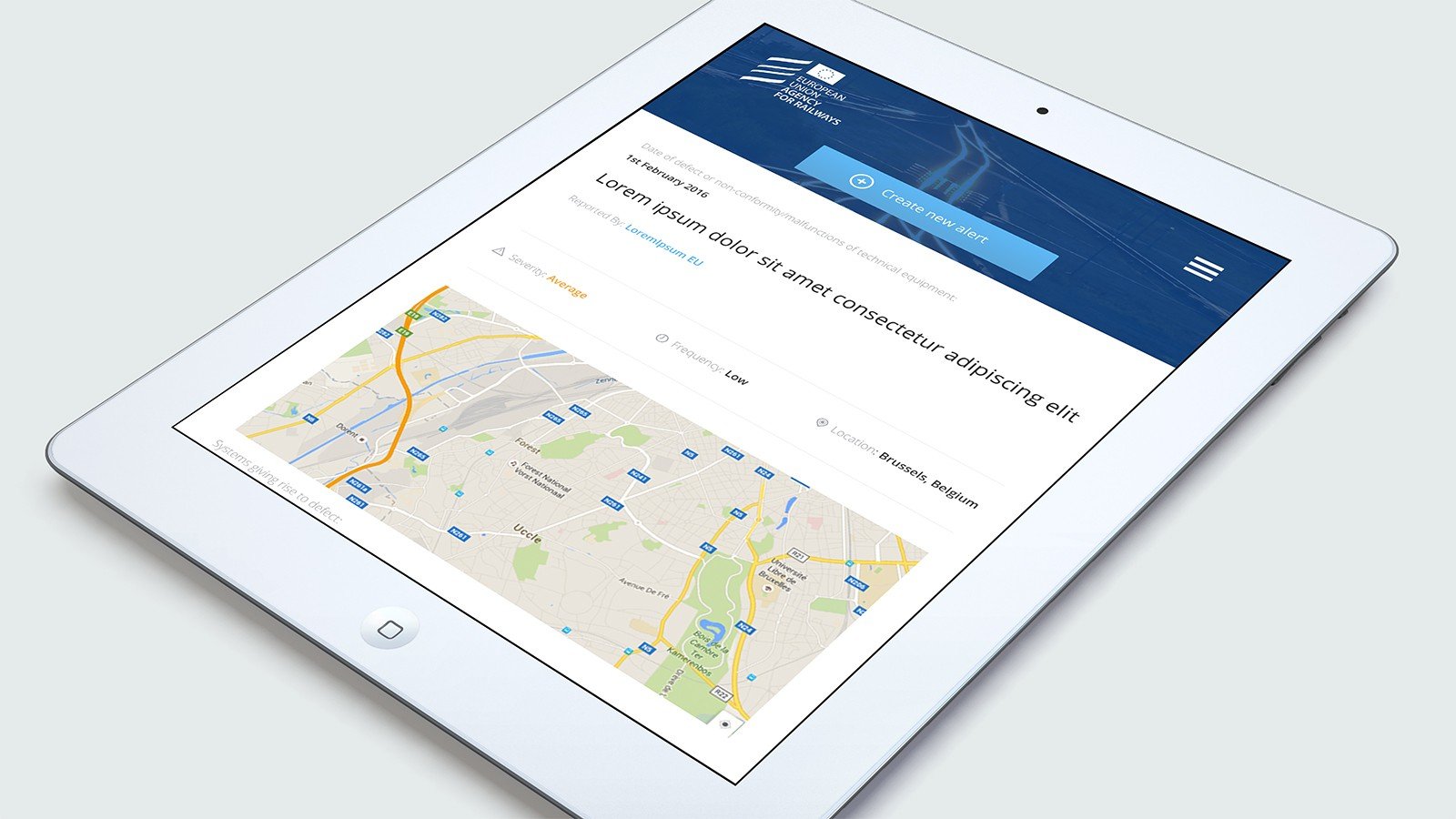 Screenshot of the European Union Agency for Railways SAIT homepage on a tablet
