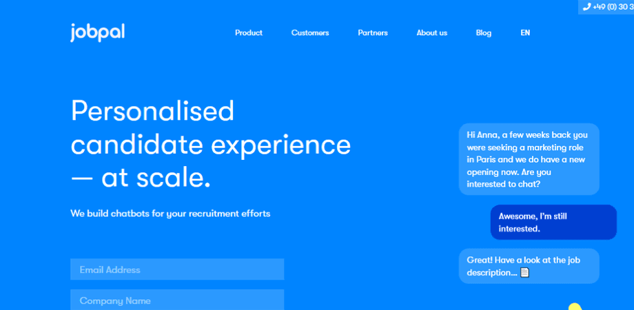 Screenshot of the Jobpal homepage