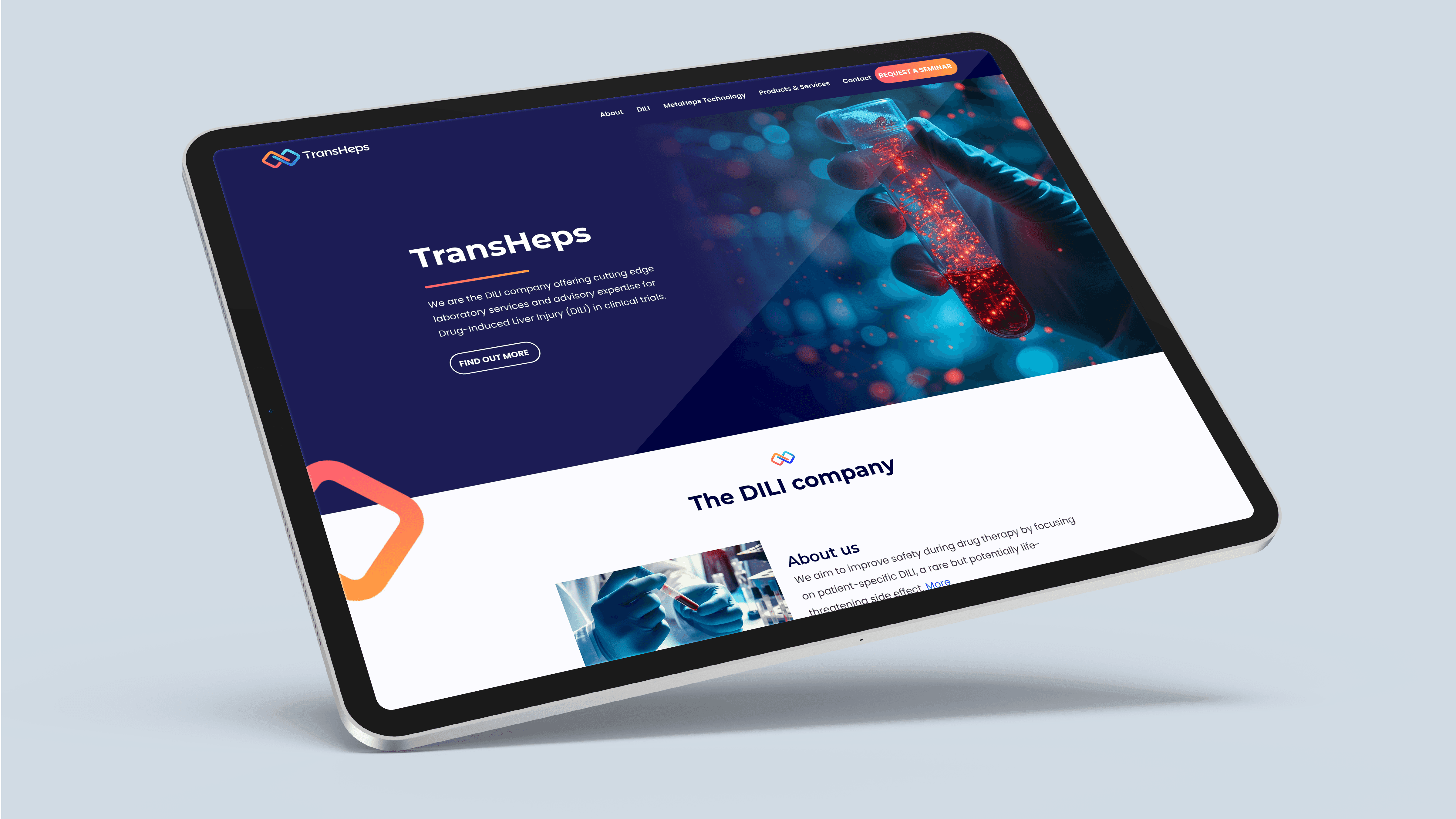 Screenshot of the TransHeps homepage on a tablet