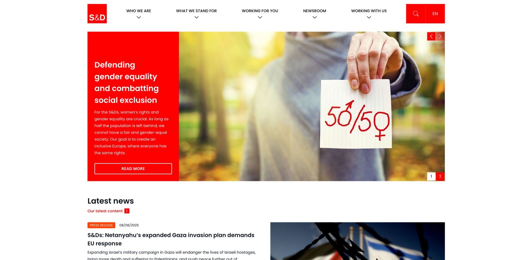 Screenshot of the Socialists and Democrats homepage