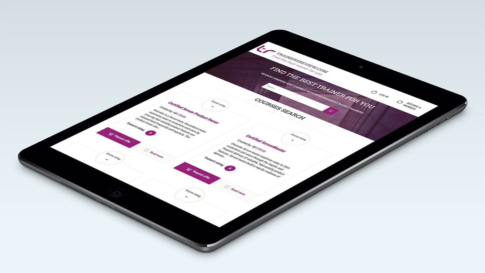 Screenshot of the Trainersreview.com homepage on a tablet