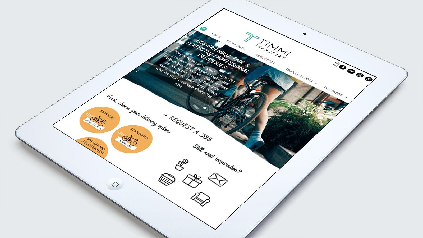 Screenshot of the Timmi homepage on a tablet
