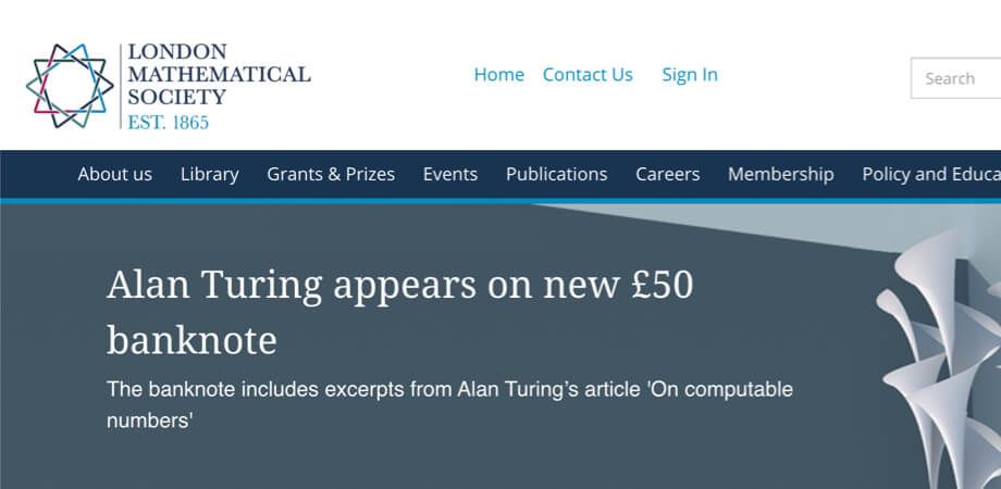 Screenshot of the London Mathematical Society homepage