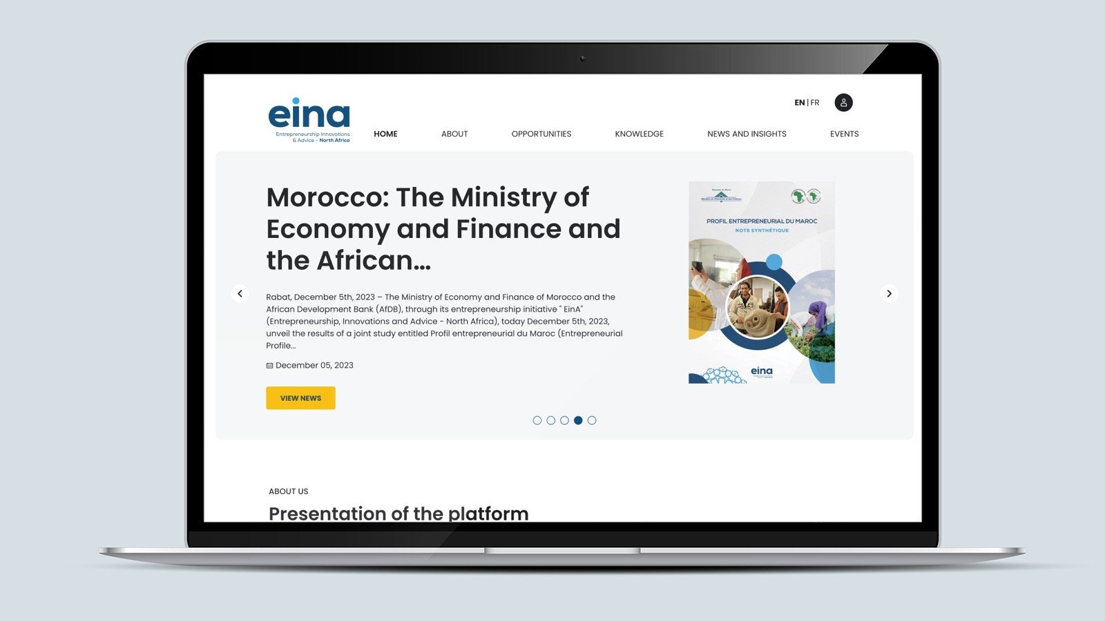 Screenshot of the Eina4Jobs homepage on a laptop
