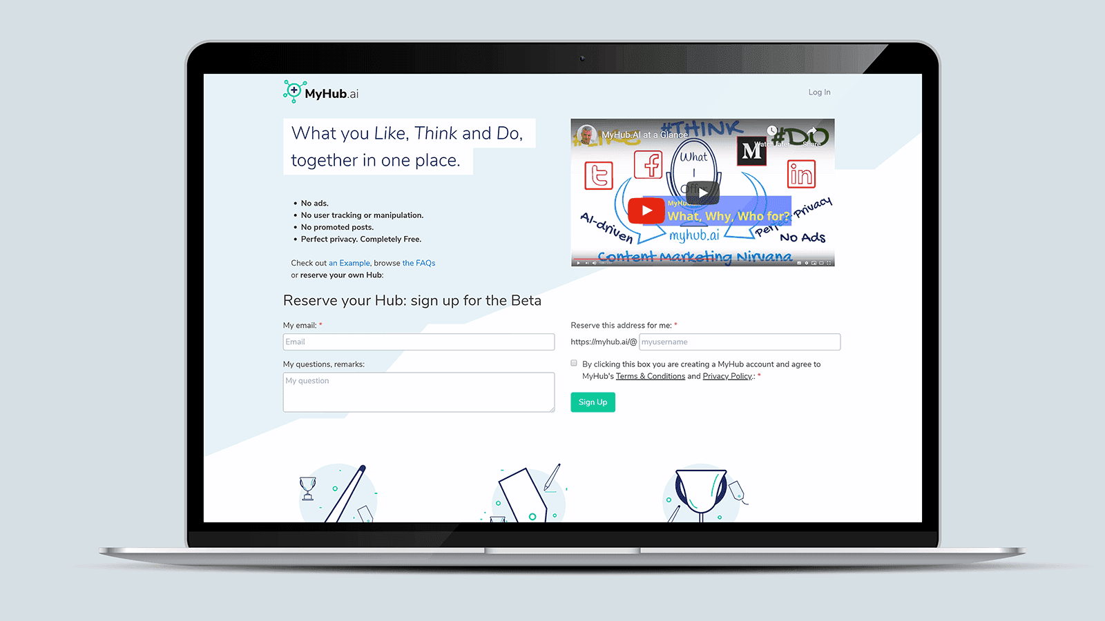 Screenshot of the MyHub.AI homepage on a laptop