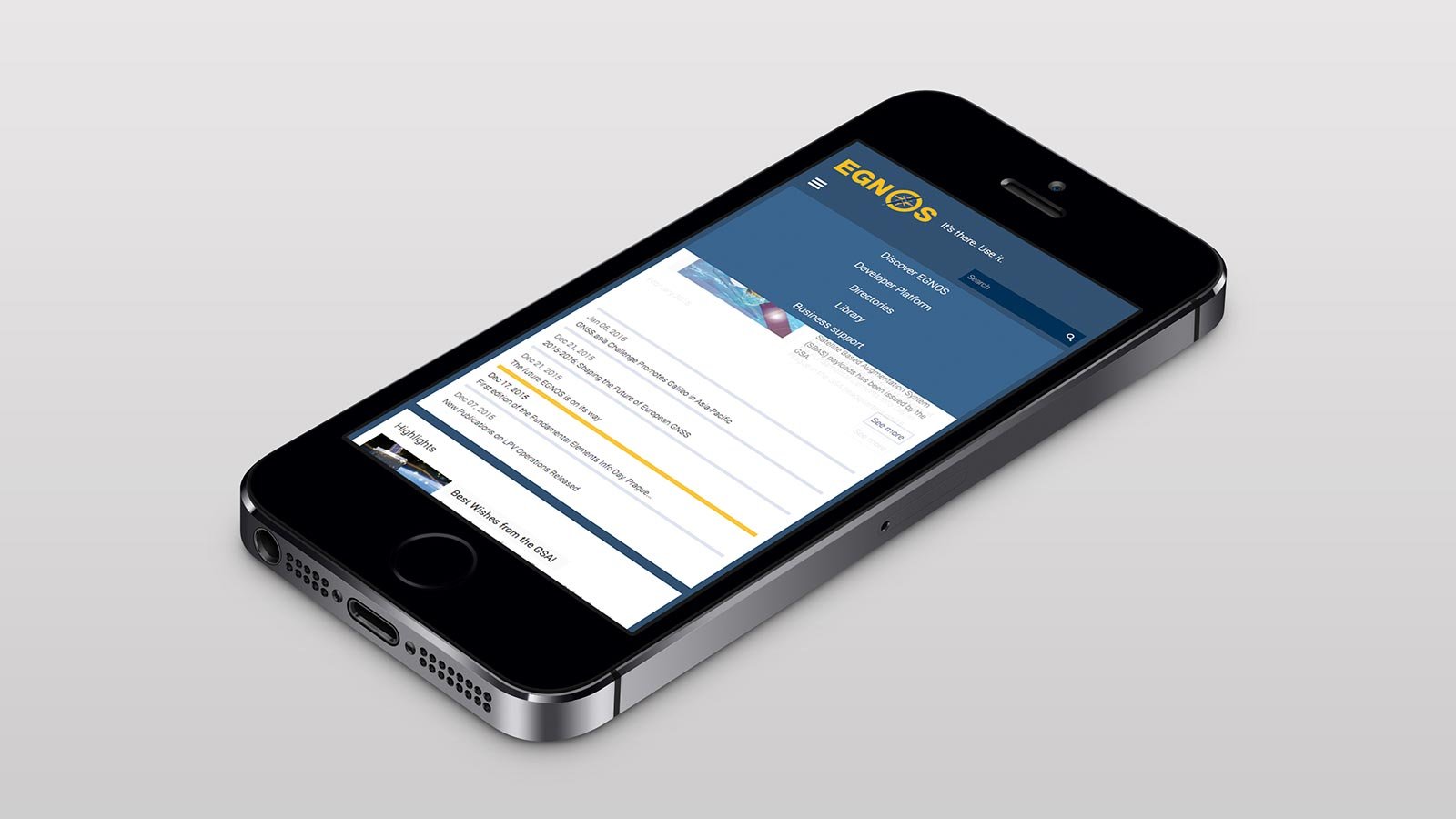 Screenshot of the EGNOS Portal homepage on a mobile phone