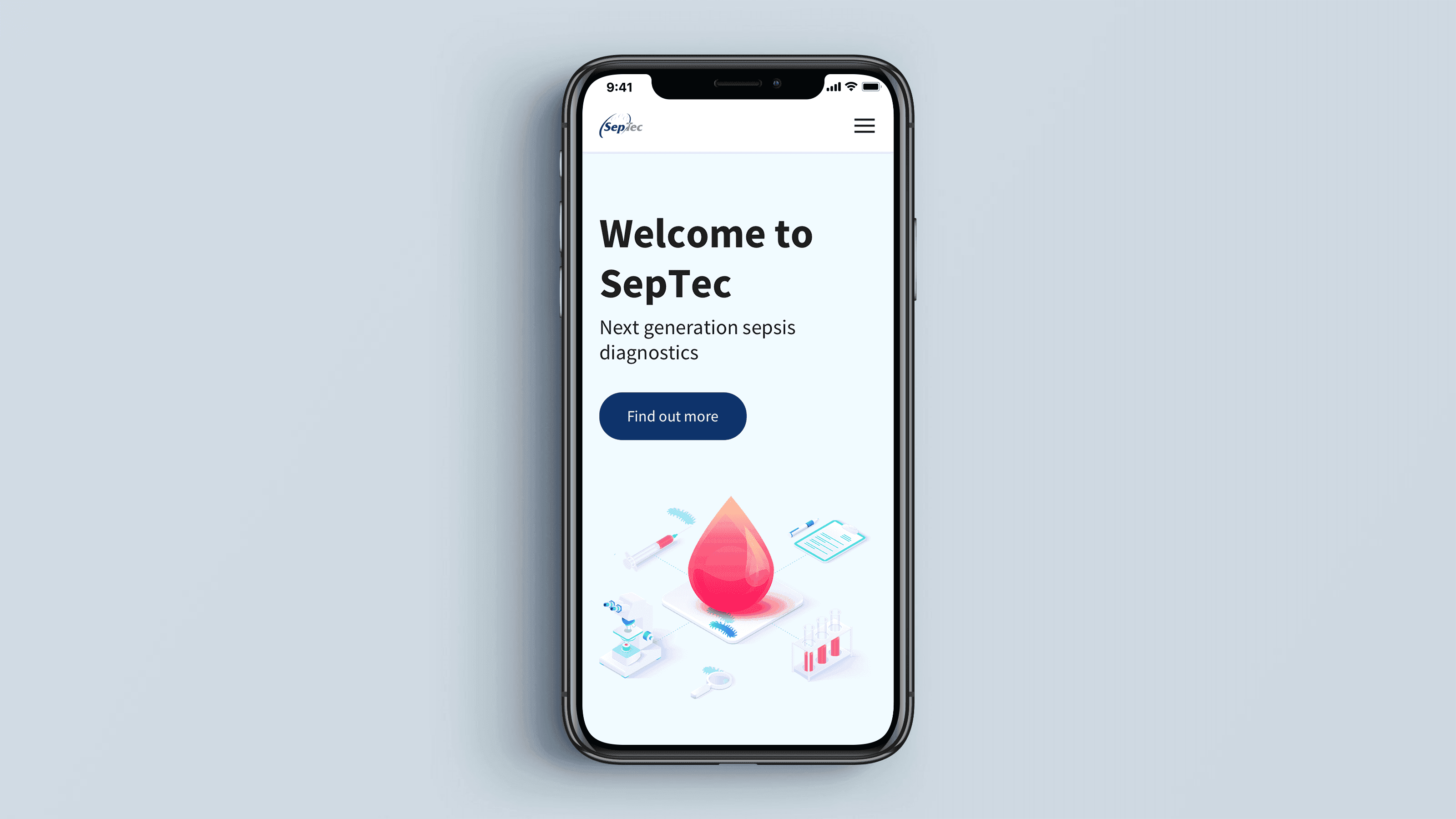 Screenshot of the Septec homepage on a mobile phone