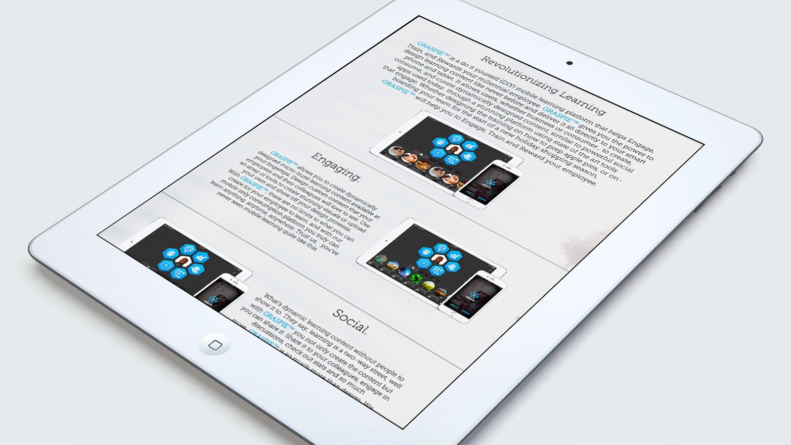 Screenshot of the Graspie homepage on a tablet