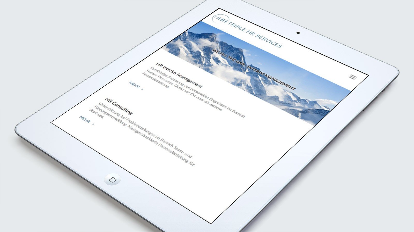 Screenshot of the Triple HR Services homepage on a tablet