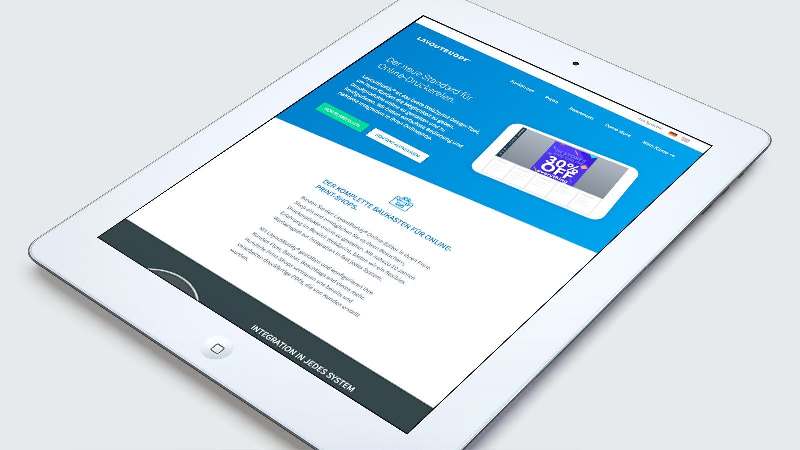 Screenshot of the Layout buddy homepage on a tablet