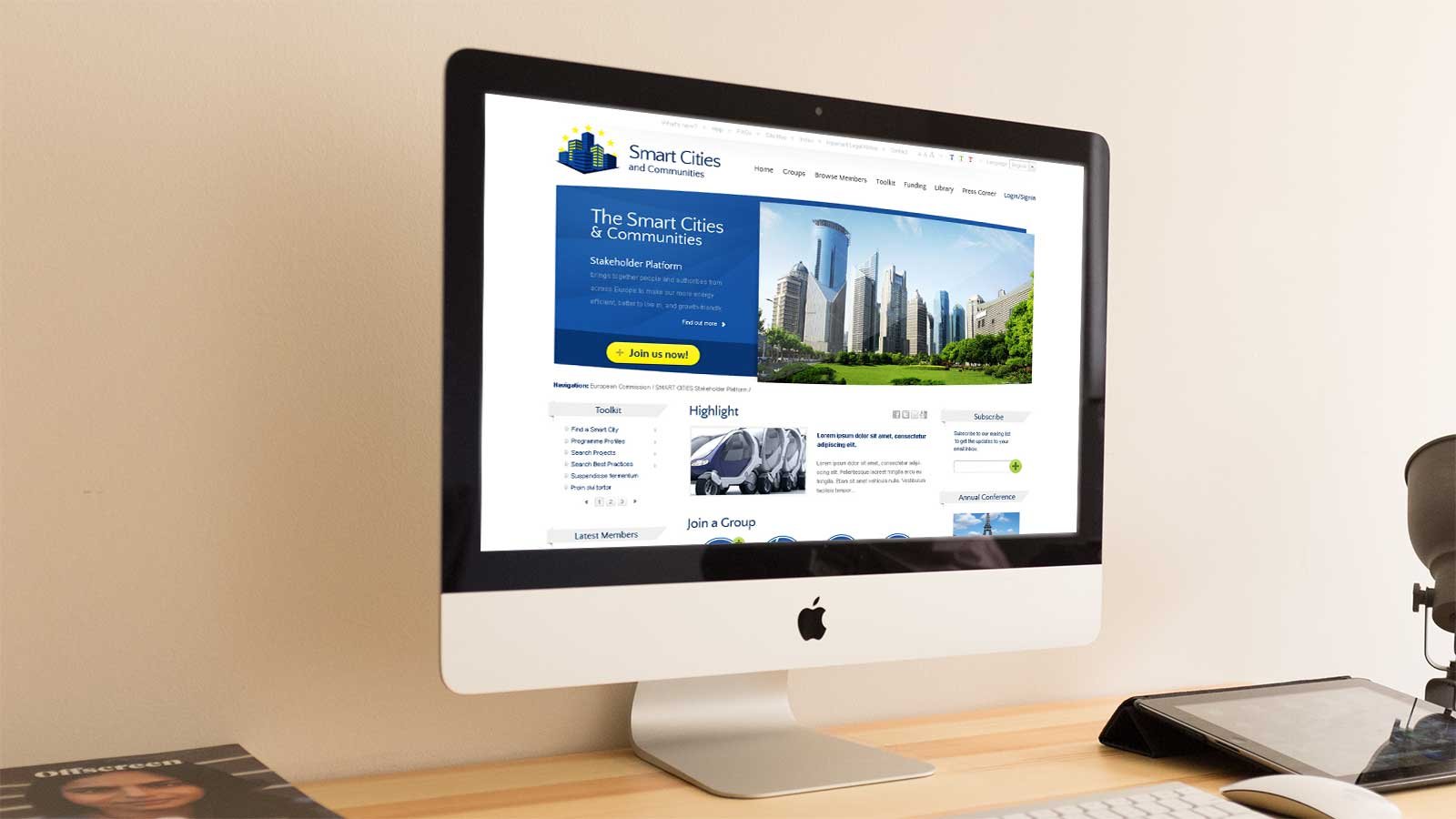Screenshot of the EU Smart-Cities homepage on a mobile phone