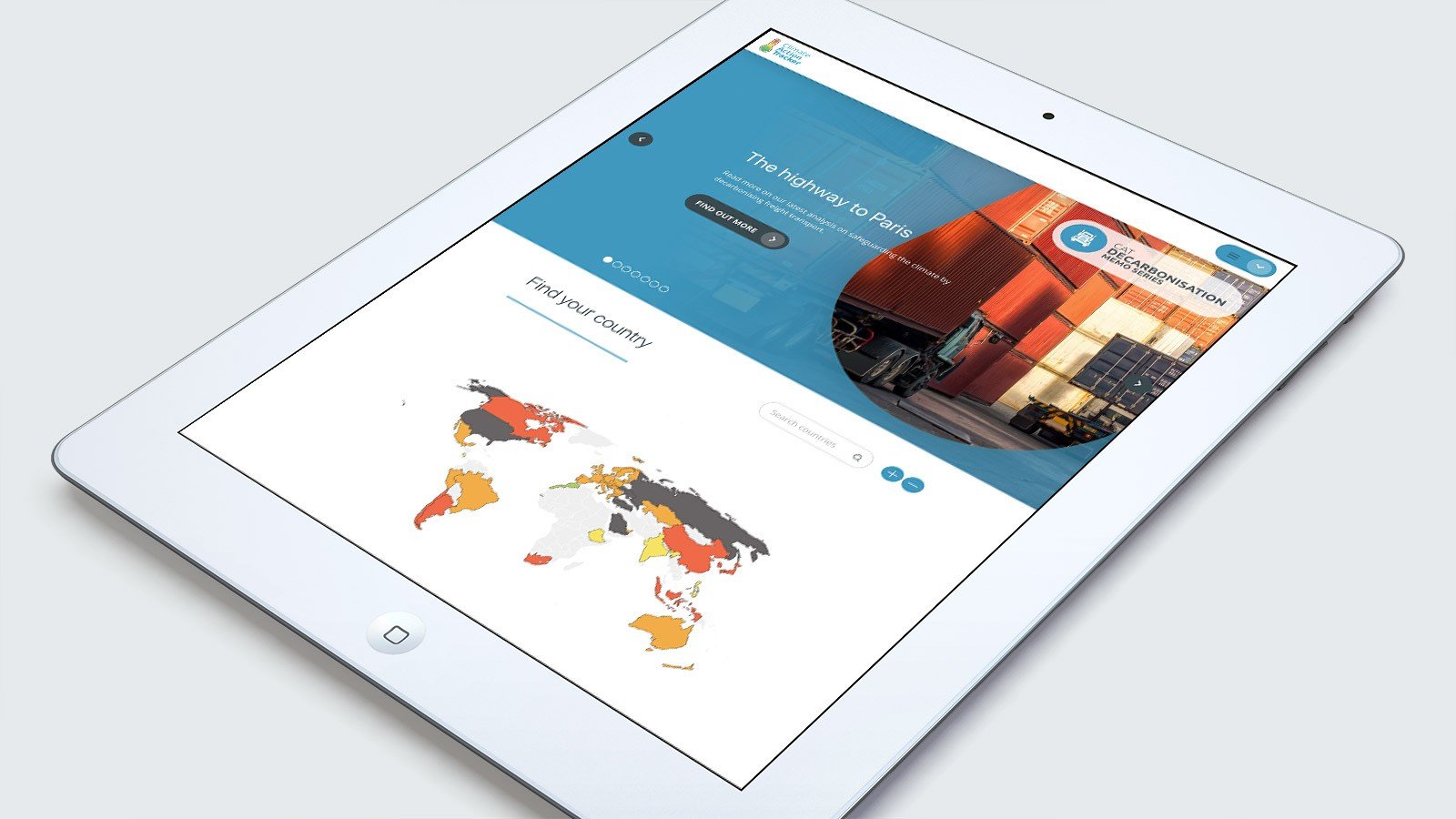 Screenshot of the Climate Action Tracker homepage on a tablet