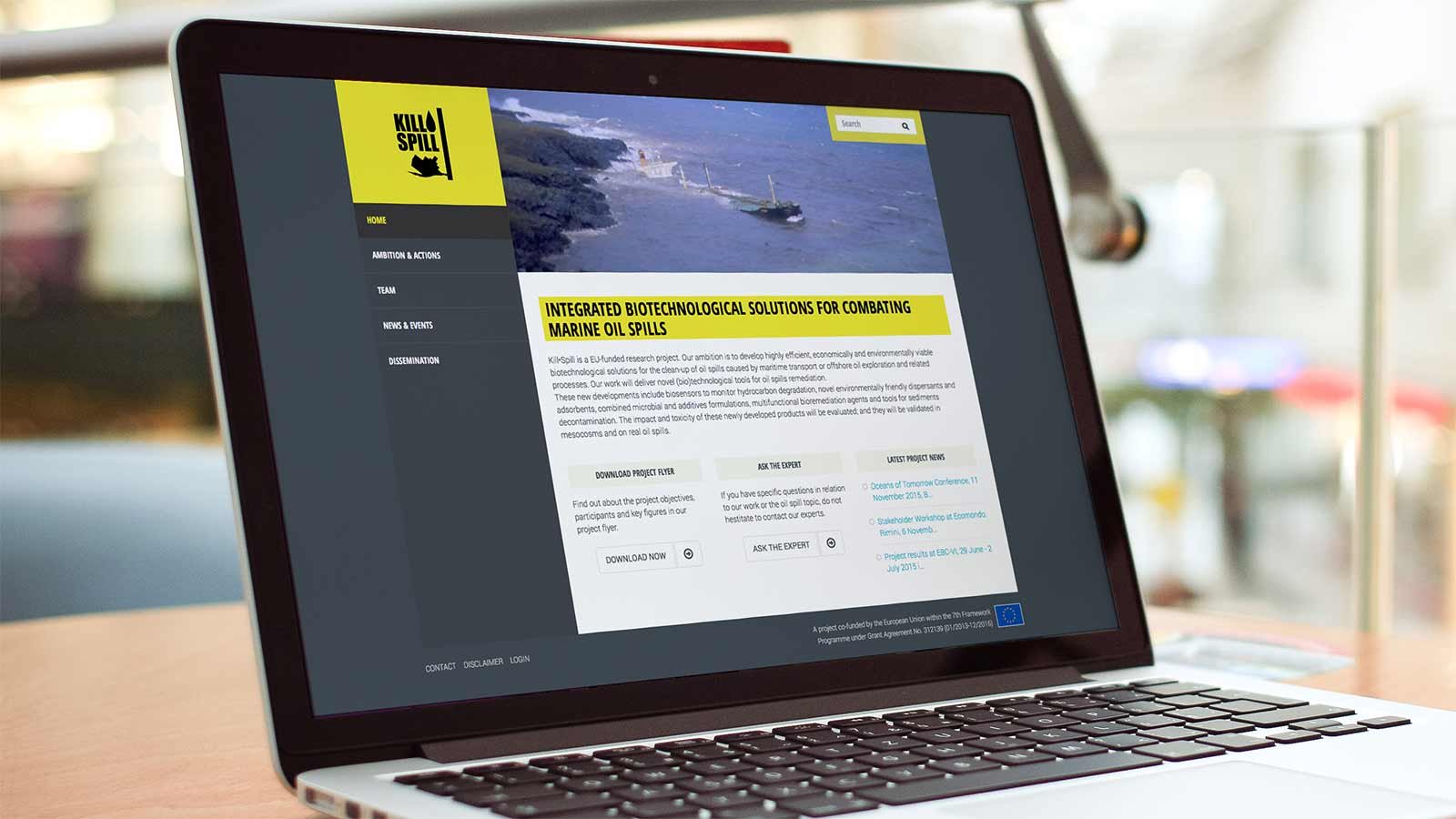 Screenshot of the Kill Spill homepage on a laptop