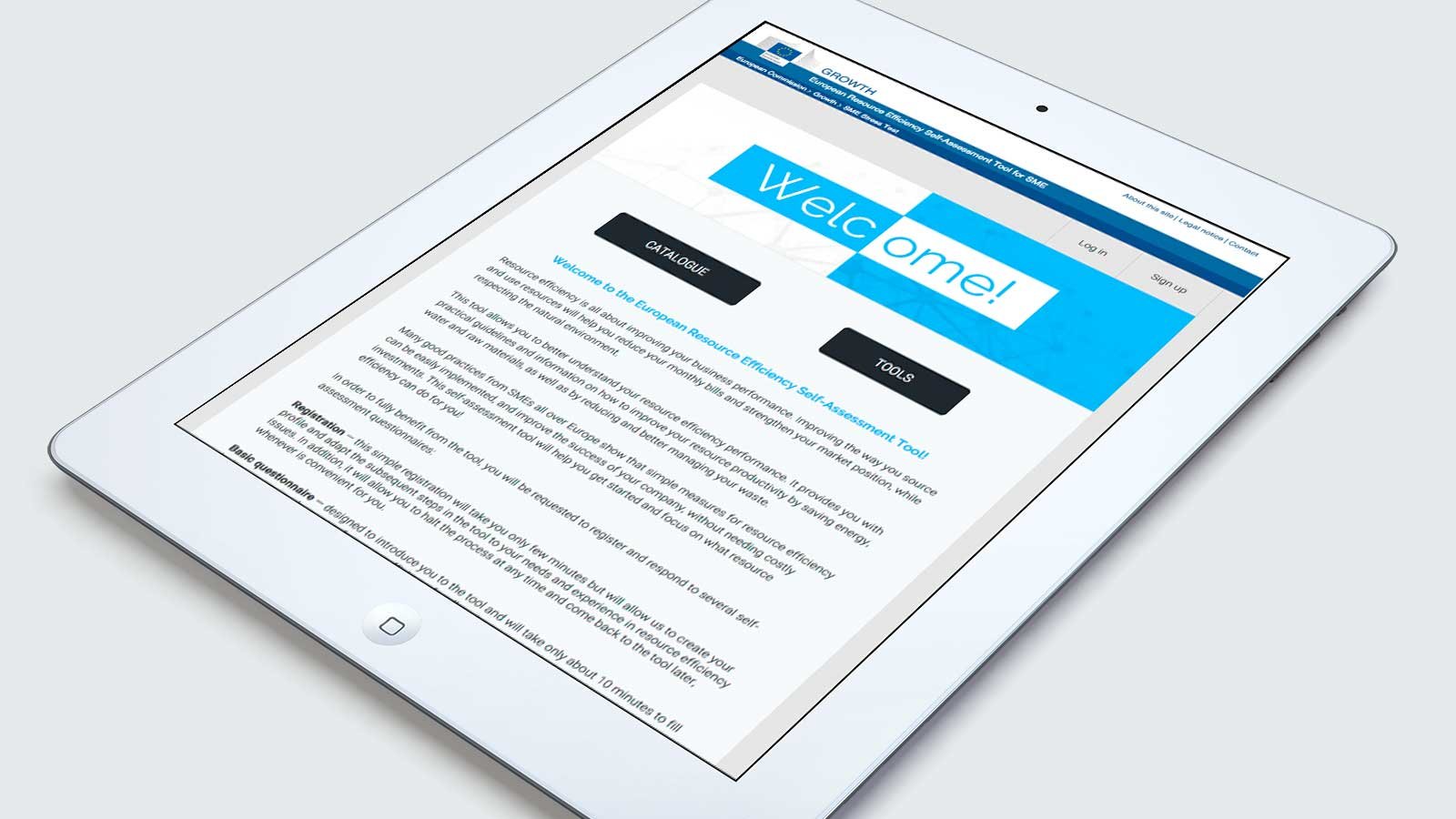 Screenshot of the SME Stress Test homepage on a tablet